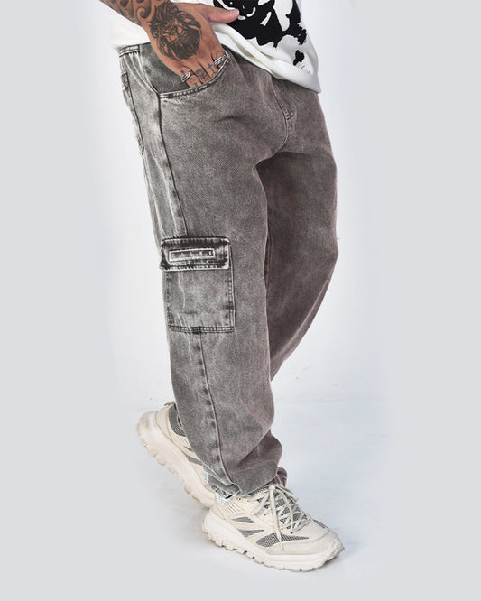Calça JEANS CARGO WIDE - MARMORIZADA